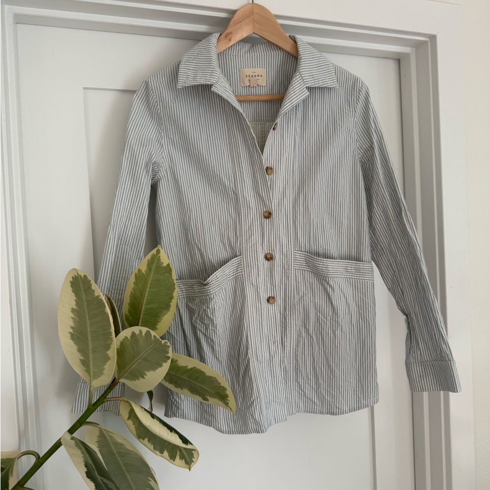 Sezane Will Blue Striped Jacket - Size 32 / US 2